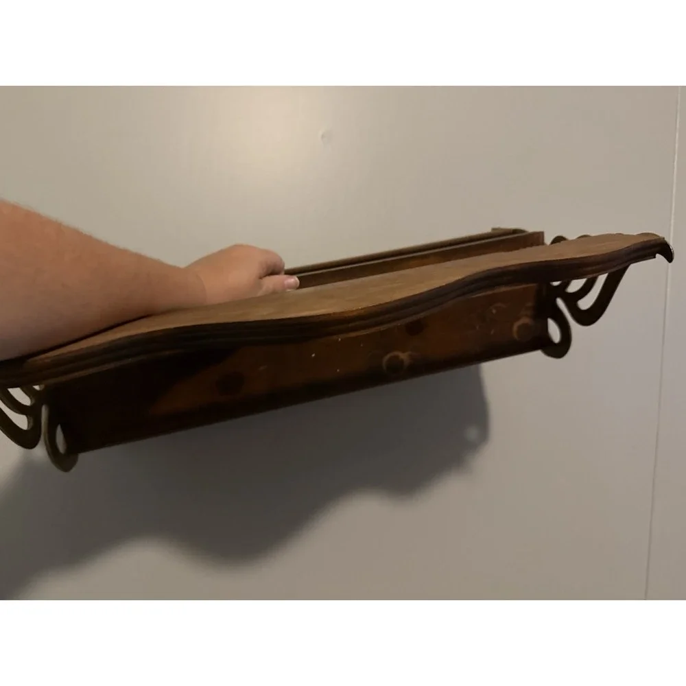 Antique MCM Brass Wood Swan Wall Mount Shelf Coat Rack 3 Hook Rare Style 21